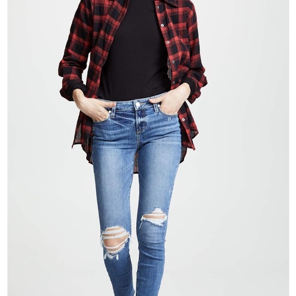 PAIGE Denim - PAIGE Blue Verdugo Ankle Ripped Skinny Jeans